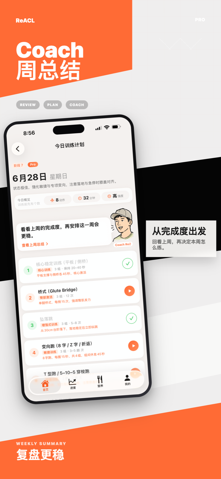 Coach 周总结：根据上周训练完成度安排本周计划